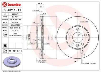 Disc frână BREMBO, față, pentru: VW CALIFORNIA T5 CAMPER, CALIFORNIA T6 CAMPER, MULTIVAN T5, MULTIVAN T6, TOUAREG, TRANSPORTER T4, TRANSPORTER T5, TRANSPORTER T6 1.9D-6.0 10.92-