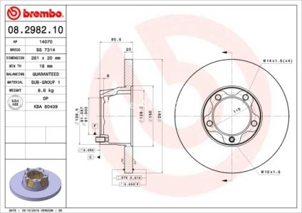 Disc frână BREMBO, față, pentru: VW LT 28-35 I, LT 40-55 I 2.0-2.7D 04.75-06.96 3