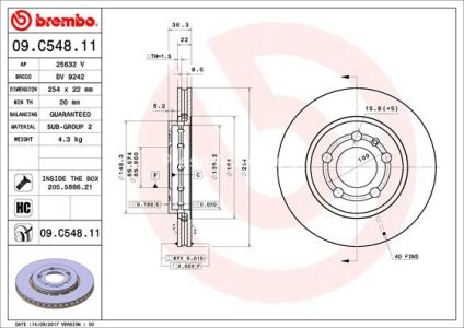 Disc frână BREMBO, spate,  pentru: VW POLO V 2.0 08.13-05.14