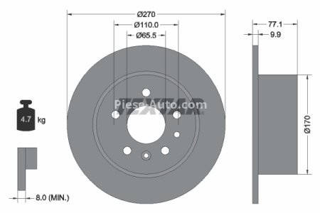 Disc frână TEXTAR, spate, pentru: OPEL CALIBRA A, VECTRA A 2.0/2.5 08.91-07.97 3