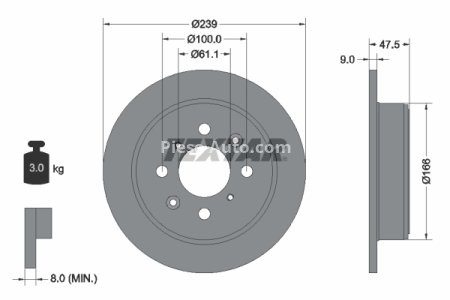 Disc frână TEXTAR, spate, pentru:  HONDA ACCORD III, CITY IV, CITY V, CIVIC IV, CIVIC V, CIVIC VI, CONCERTO, CRX II, CRX III 1.1-2.0D 01.85-