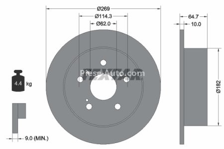 Disc frână TEXTAR, spate, pentru: LEXUS ES; TOYOTA CAMRY, MARK II, SOLARA 2.2-3.0 06.91-11.08 3