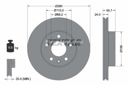 Disc frână TEXTAR, față, pentru: VW CALIFORNIA T4 CAMPER, TRANSPORTER T4 1.9D-2.8 07.90-06.03