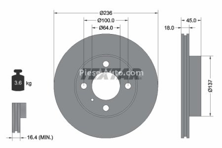 Disc frână TEXTAR, față, pentru: KIA SEPHIA II; MITSUBISHI CARISMA, COLT IV, COLT V, LANCER V, LANCER VI, MIRAGE IV, MIRAGE V 1.3-2.0D 12.91- 3