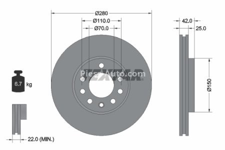 Disc frână TEXTAR, față, pentru: OPEL ASTRA G, ASTRA G/KOMBI, ASTRA H, ASTRA H CLASSIC, ASTRA H GTC 1.2-2.2D 02.98- 3
