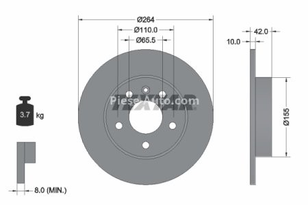 Disc frână TEXTAR, spate, pentru: OPEL ASTRA G, ASTRA G/KOMBI, ASTRA H, ASTRA H CLASSIC, ASTRA H GTC 1.2-2.2D 02.98- 3