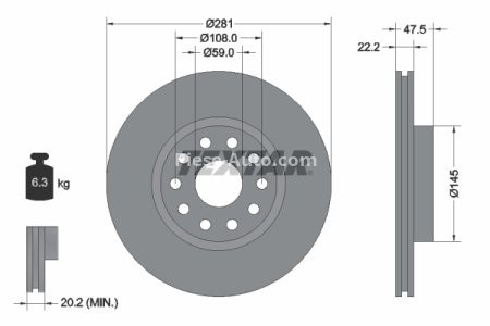 Disc frână TEXTAR, față, pentru: LANCIA KAPPA 2.0/2.4/2.4D 08.94-10.01 3