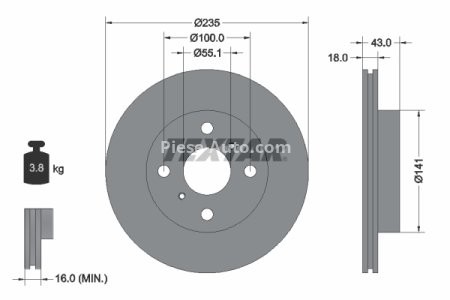 Disc frână TEXTAR, față, pentru: TOYOTA ECHO, PLATZ, YARIS 1.0/1.3/1.4D 04.99-11.05