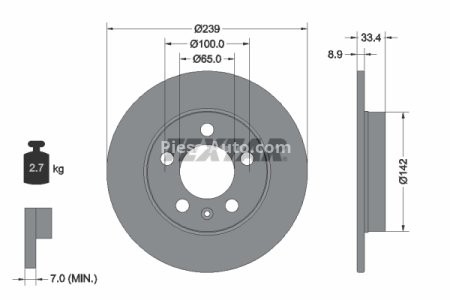 Disc frână TEXTAR, spate, pentru: AUDI A3, TT; SKODA OCTAVIA I, OCTAVIA II; VW BORA, BORA I, GOLF IV 1.6D-2.8 12.96-02.13 1