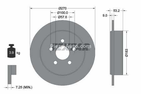 Disc frână TEXTAR, spate, pentru: CHRYSLER CIRRUS, LE BARON, NEON, NEON II, PT CRUISER, SARATOGA, SEBRING, STRATUS; DODGE NEON II, STRATUS 1.6-2.7 03.86- 3