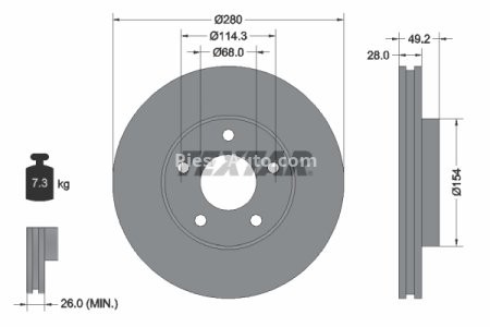 Disc frână TEXTAR, față, pentru: NISSAN ALMERA TINO, MAXIMA / MAXIMA QX V, PRIMERA, X-TRAIL I 1.6-3.5 01.92- 3