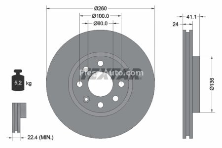Disc frână TEXTAR, față, pentru: OPEL COMBO TOUR, COMBO/MINIVAN, CORSA C, CORSA C/HATCHBACK, MERIVA A, TIGRA, VECTRA B 1.2-1.8 10.95- 3