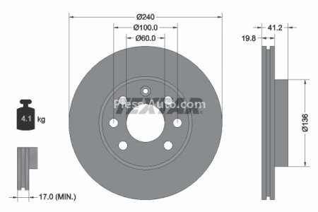 Disc frână TEXTAR, față, pentru: OPEL CORSA C, CORSA C/HATCHBACK 1.0-1.7D 09.00-12.12 3