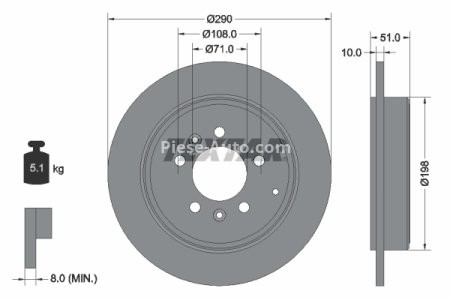 Disc frână TEXTAR, spate, pentru: PEUGEOT 607 2.0-3.0 02.00-07.11 3