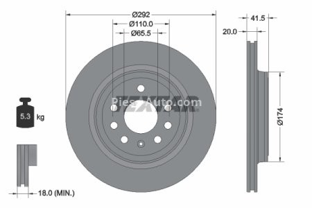 Disc frână TEXTAR, spate, pentru:  OPEL SIGNUM, VECTRA C, VECTRA C GTS; SAAB 9-3 1.6-4.5 04.02- 3