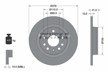 Disc frână TEXTAR, spate, pentru: OPEL SIGNUM, VECTRA C, VECTRA C GTS; SAAB 9-3, 9-3X 1.6-3.2 04.02-02.15 3