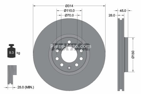 Disc frână TEXTAR, față, pentru:  OPEL SIGNUM, VECTRA C, VECTRA C GTS; SAAB 9-3, 9-3X 1.8-3.2 08.02- 3