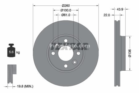 Disc frână TEXTAR, față, pentru: DACIA LOGAN, LOGAN EXPRESS, LOGAN MCV; LADA LARGUS; NISSAN MICRA C+C III, MICRA III, MICRA V, NOTE 0.9-2.0 11.02- 3