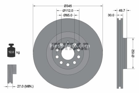 Disc frână TEXTAR, față, pentru: AUDI A3; SEAT LEON; SKODA SUPERB II; VW CC B7, EOS, GOLF V, GOLF VI, PASSAT B6, SCIROCCO III 1.4-3.6 07.03-11.17 1