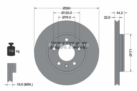 Disc frână TEXTAR, spate, pentru: VW CALIFORNIA T5 CAMPER, CALIFORNIA T6 CAMPER, MULTIVAN T5, MULTIVAN T6, TRANSPORTER T5 1.9D-Electric 04.03- 3