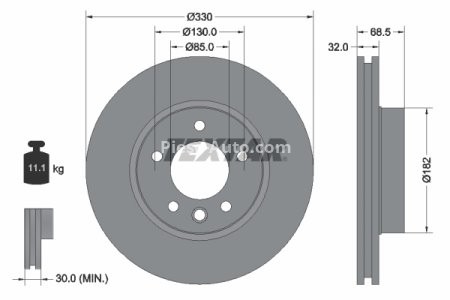 Disc frână TEXTAR, față, dreapta,  pentru: PORSCHE CAYENNE; VW TOUAREG 2.5D-5.0D 09.02-03.18 3