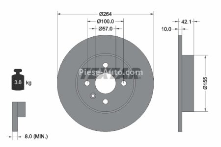 Disc frână TEXTAR, spate, pentru: OPEL COMBO TOUR, COMBO/MINIVAN, CORSA C, MERIVA A 1.3D-1.8 09.00- 3