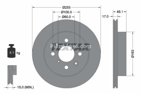 Disc frână TEXTAR, față, pentru: OPEL AGILA; SUBARU JUSTY III; SUZUKI IGNIS I, IGNIS II, WAGON R, WAGON R+ 1.0-1.5 05.00- 3