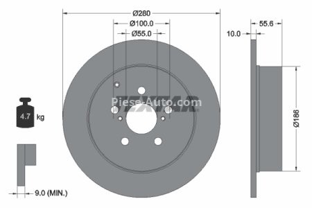 Disc frână TEXTAR, spate, pentru: TOYOTA AVENSIS 1.6-2.4 03.03-11.08