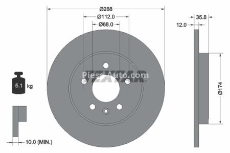 Disc frână TEXTAR, spate, pentru: AUDI A4 B6, A4 B7; SEAT EXEO, EXEO ST 1.8-3.2 10.02-05.13 1