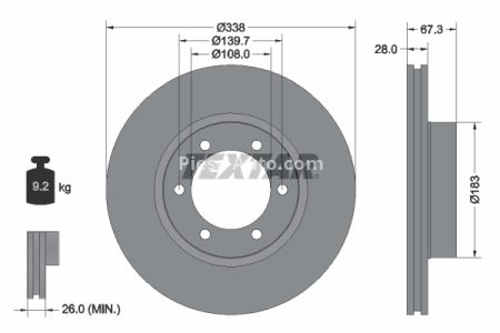 Disc frână TEXTAR, față, pentru: TOYOTA 4 RUNNER IV, FORTUNER, HILUX VI, HILUX VII, LAND CRUISER 90, LAND CRUISER PRADO 2.4-4.7 08.97- 3