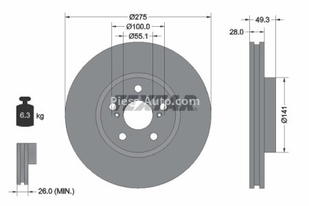 Disc frână TEXTAR, față, pentru: TOYOTA AVENSIS, CALDINA, CELICA 1.6-2.0D 11.93-02.03 3