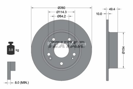 Disc frână TEXTAR, spate, pentru: HONDA ACCORD VII 2.0/2.2D/2.4 02.03-05.08 3