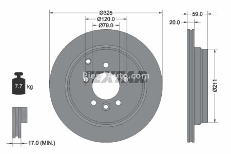 Disc frână TEXTAR, spate, pentru: LAND ROVER DISCOVERY III, DISCOVERY IV, RANGE ROVER SPORT I 2.7D-4.0 07.04-12.18