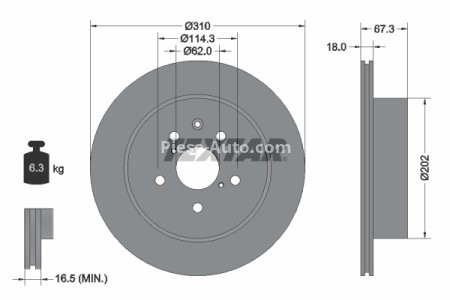 Disc frână TEXTAR, spate, pentru: LEXUS GS, IS C, IS II; TOYOTA CROWN, MARK X I, MARK X II 2.2D-4.6 09.03- 3