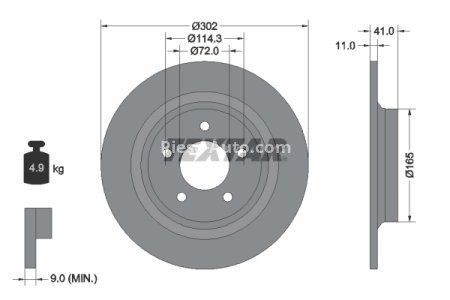 Disc frână TEXTAR, spate, pentru: MAZDA 5 1.6D-2.3 02.05- 3
