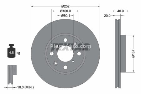 Disc frână TEXTAR, față, pentru: OPEL AGILA; SUZUKI SPLASH, SWIFT III 1.0-1.6 02.05- 3