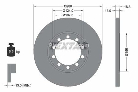 Disc frână TEXTAR, spate, pentru: FORD TRANSIT 2.2D-3.2D 04.06-12.14 3