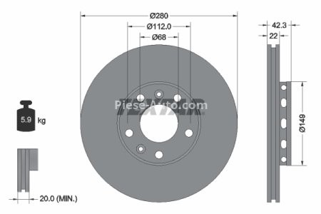 Disc frână TEXTAR, spate, pentru: AUDI A8 D3; VW PHAETON 2.8-6.0 04.02-03.16 1