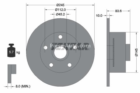 Disc frână TEXTAR, spate, (cu butuc; cu inel ABS; fara pivot de fixare a rotii) pentru: AUDI A4 B5 1.6-2.8 11.94-09.01 1