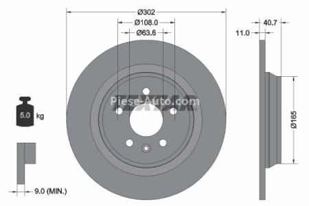 Disc frână TEXTAR, spate, pentru: VOLVO S60 II, S80 II, V60 I, V70 III, V70 III/KOMBI, XC70 II 1.5-4.4 03.06-12.18