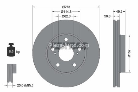 Disc frână TEXTAR, față, pentru: TOYOTA AURIS, COROLLA 1.33-1.8 10.06-07.14 3