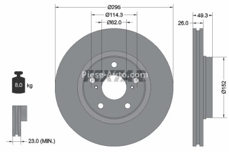 Disc frână TEXTAR, față, pentru: TOYOTA AURIS, AVENSIS, COROLLA, COROLLA VERSO, VERSO 1.33-2.2D 04.04-10.18