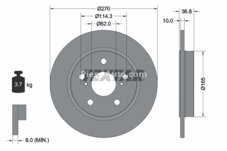 Disc frână TEXTAR, spate, pentru: TOYOTA AURIS, COROLLA 1.2-2.2D 10.06-08.19 3