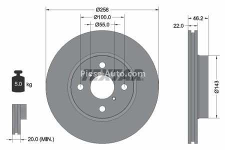 Disc frână TEXTAR, față, pentru: DAIHATSU CHARADE VIII; TOYOTA YARIS, YARIS / VIOS, YARIS/HATCHBACK 1.0-1.5 08.05- 3