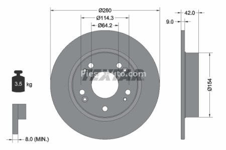 Disc frână TEXTAR, spate, pentru: HONDA CIVIC IX, CIVIC VIII 1.3-2.4 09.05- 3
