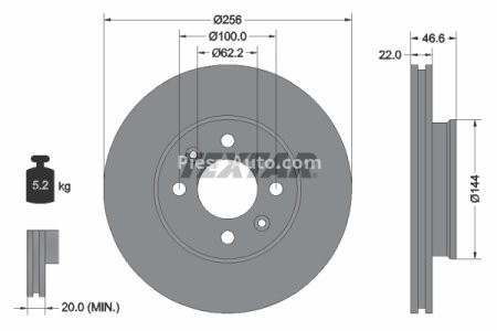 Disc frână TEXTAR, față, pentru: HYUNDAI ACCENT III, ACCENT V, I20 I, I20 II; KIA RIO II 1.1D-1.6D 03.05-