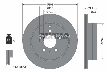 Disc frână TEXTAR, spate, pentru: CHEVROLET CAPTIVA, EQUINOX; OPEL ANTARA A; PONTIAC TORRENT; SUZUKI XL7 2.0D-3.6 04.03-