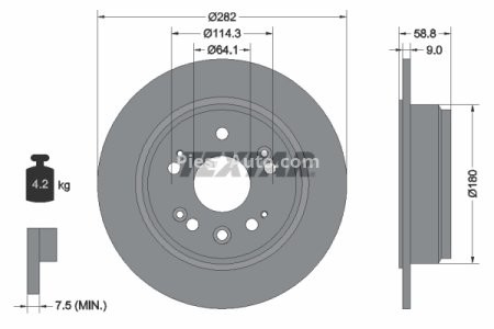 Disc frână TEXTAR, spate, pentru: HONDA CROSSROAD, CR-V II 1.8/2.0/2.4 09.01-08.10 3