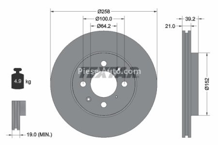 Disc frână TEXTAR, față, pentru: HONDA CITY IV, CITY V, JAZZ II, JAZZ III 1.2-1.5 03.02-