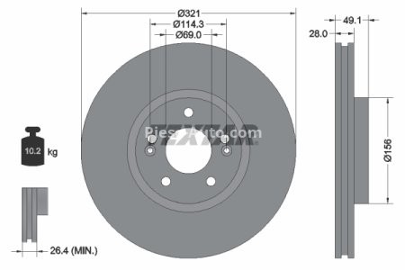 Disc frână TEXTAR, față, pentru: HYUNDAI GRAND SANTA FÉ, IX55, SANTA FÉ II, SANTA FÉ II/SUV; KIA SORENTO II, SORENTO II/SUV 2.0D-3.8 03.06-